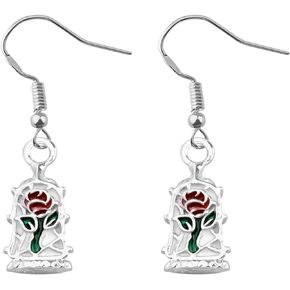 Red Rose Earrings Beauty Beast Inspired Jewelry Rose Dome Earrings Gift For Girl Woman