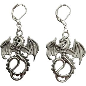 WYGUYO Dragon Leverback Earrings Antique Silver Big Earrings Cosplay Earrings Fantasy Jewelry, 55*28mm, Zinc, No Gemstone