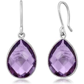 Gem Stone King 925 Sterling Silver Amethyst Dangle Earrings For Women (13.00 Cttw, Gemstone Birthstone, Faceted Pear Shape 16X12MM)