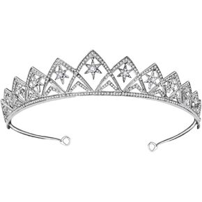 Beaupretty Crystal Wedding Crown Star Tiara Silver Bridal Headdress Rhinestone Headband Christmas Tiara Wedding Pearl Hair Accessories For Women Girls Wedding Christmas Party Prom