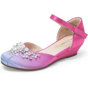 DREAM PAIRS Girls Dress Shoes Toddler Little Big Girls Heels Low Wedge Pumps with Pearls Rhinestone for Flower Girl Princess Wedding Party