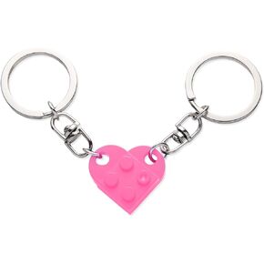KINBOM Heart Keychain Set, 2pcs Matching Heart Keychain Couple Keychains Small Heart Decorations for Party, Valentines Gift for Girlfriend Boyfriend (Rose Red)