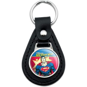 GRAPHICS & MORE Black Leather Superman The American Way Keychain