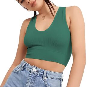 Women's Tank Tops Ribbed Seamless Round Neck Workout Basic Tops