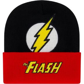 DC Comics The Flash Beanie Hat, LED Light Up Winter Knit Cap with Logo and Cuff, Black, One Size