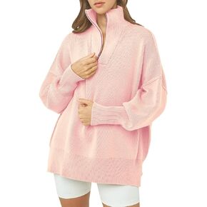 Women's Oversized Half Zip Pullover Long Sleeve Quarter Zip Sweatshirt Winter Lapel Ribbed Knitted Loose Sweater in Kuwait