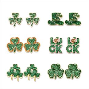 6/9Pairs St.Patrick's Day Stud Earrings for Women Glitter Shamrock Earrings Irish Green Leaf Hat Letter Luck Stud Earrings St.Patrick's Day Accessory Irish Jewelry Gifts
