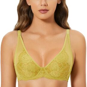 DOBREVA Women's Sexy See Through Bra Lace Unlined Plunge Bralette Minimizer Underwire Bras