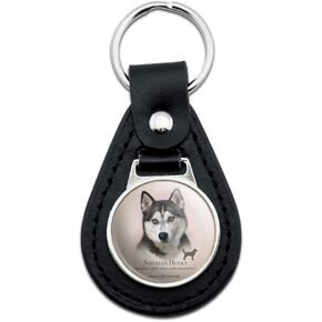 GRAPHICS & MORE Black Leather Siberian Husky Dog Breed Keychain