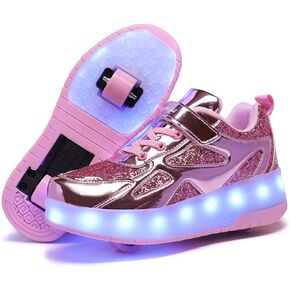 Roller Shoes Girls Sneakers USB Rechargeable 2 Wheels Shoes Roller Skates for Beginner Trainers Shoe 16 Modes LED Light Up Flash Sneaker for Unisex Kids Boys Stylish Footwear