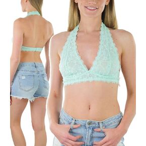 ToBeInStyle Women's Lined Lace Halter Stretch Bralette