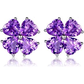 JIANGXIN Lucky Four Leaf Clover 925 Sterling Silver Stud Earrings for Women Topaz Citrine Amethyst Garnet Peridot Aquamarine Birthstone White Gold Plated Shamrock Jewelry