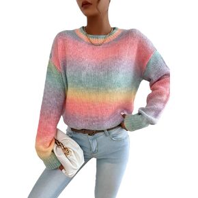 Floerns Women's Drop Shoulder Long Sleeve Crew Neck Sweater Pullover Top