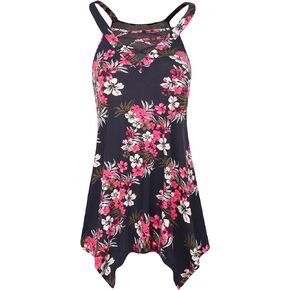MOQIVGI Womens Sleeveless Tops Trendy Sexy Casual V Neck Criss Cross Asymmetrical Hem Tunic Tanks
