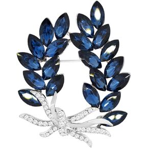 Gyn&Joy Gold Tone Olive Leaf Branch Crystal Rhinestone Holiday Pin Brooch BZ054