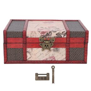 Vintage Wooden Storage Box Treasure Box Wooden Jewelry Organizer with Lock for Trinkets Gifts Home Decoration for Accessories Jewelry Valuables21.5x14.5x7.7cm