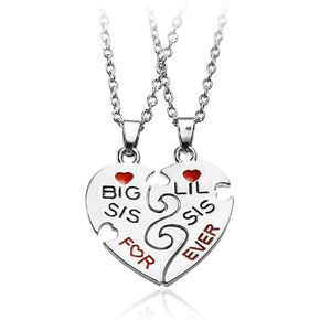 Big Little Sister Christmas - Gifts for Sisters Heart Matching Big Sis Little Sis Sister Necklace Gifts for 2 Sister Birthday Gifts for Girls Teens