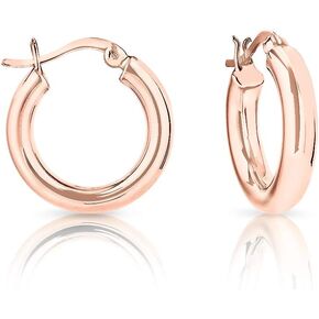 925 Sterling Silver, 24K Yellow or 18K Rose Gold Plated Chunky SMALL/MEDIUM/LARGE Creole/Hoops Earrings - Secure Clasp - Thickness 4 mm - Outer Diameter: 20, 30, 40, 50, 60 mm