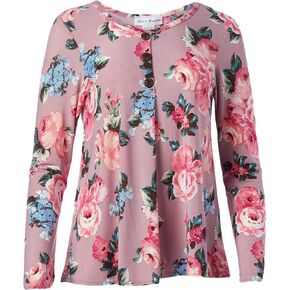Star Vixen Women's Long Sleeve Button Front Flowy Tank Top with Pleated Detail