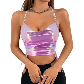 بلوزة Jascaela للسيدات لامعة معدنية مثيرة بدون أكمام مع رسن ثلاثي الأبعاد لمهرجان الرقص الهذيان in Kuwait