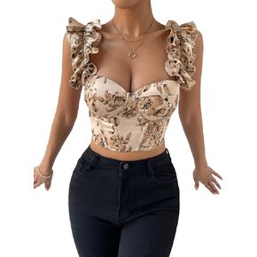 Floerns Women's Floral Print Lace Up Grommet Eyelet Bustier Boho Crop Cami Top