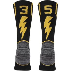 Adult Youth Mid Calf Cushion Team Sports Number Socks for Basketball Football Baseball Gold/Black