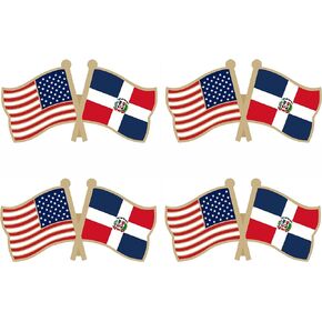 LUSEOAN USA and Dominican Republic Crossed Double Flag Lapel Pins Small Mini Dominican National Friendship Pin Badge, 4PCS