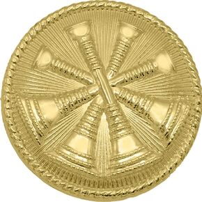 Smith & Warren Assistant Fire Chief Leather Front Hat/Helmet Badge Four Crossed Horns Gold Finish Cap Device