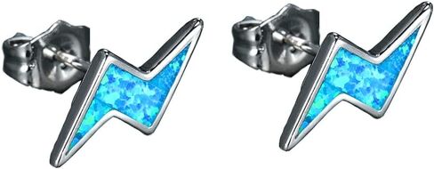 Opal Lightning Stud Earrings White Gold Plated Bolts Cartilage Piercing Stud Earring Trendy Jewelry Gifts for Women Girls BBF Sensitive Ears in Saudi Arabia