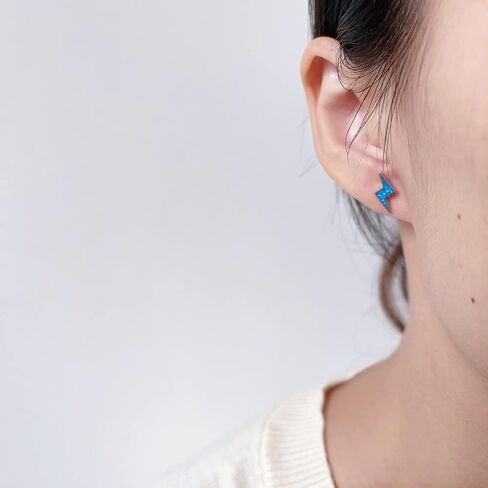 Opal Lightning Stud Earrings White Gold Plated Bolts Cartilage Piercing Stud Earring Trendy Jewelry Gifts for Women Girls BBF Sensitive Ears in Saudi Arabia
