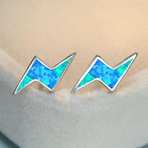 Opal Lightning Stud Earrings White Gold Plated Bolts Cartilage Piercing Stud Earring Trendy Jewelry Gifts for Women Girls BBF Sensitive Ears in Saudi Arabia