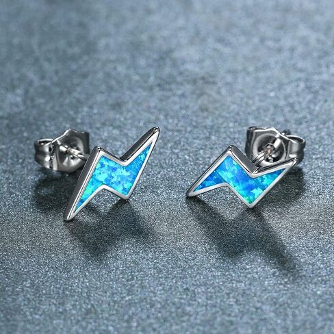 Opal Lightning Stud Earrings White Gold Plated Bolts Cartilage Piercing Stud Earring Trendy Jewelry Gifts for Women Girls BBF Sensitive Ears in Saudi Arabia