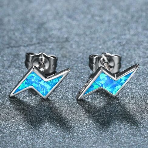 Opal Lightning Stud Earrings White Gold Plated Bolts Cartilage Piercing Stud Earring Trendy Jewelry Gifts for Women Girls BBF Sensitive Ears in Saudi Arabia