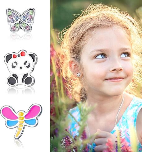 FUNRUN JEWELRY 6 أزواج من الأقراط المسمارية المضادة للحساسية للنساء 316L من الفولاذ المقاوم للصدأ على شكل قلب قوس قزح وزهرة فراشة متعددة الألوان على أقراط مسمارية in Kuwait