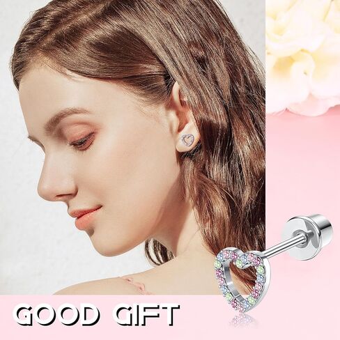 FUNRUN JEWELRY 6 أزواج من الأقراط المسمارية المضادة للحساسية للنساء 316L من الفولاذ المقاوم للصدأ على شكل قلب قوس قزح وزهرة فراشة متعددة الألوان على أقراط مسمارية in Kuwait