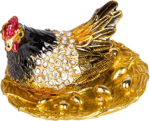QIFU Hand Painted Enameled Hen Style Decorative Hinged Jewelry Trinket Box Unique Gift for Home Decor in Saudi Arabia