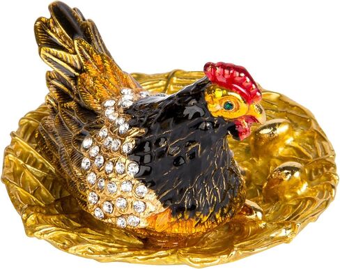 QIFU Hand Painted Enameled Hen Style Decorative Hinged Jewelry Trinket Box Unique Gift for Home Decor in Saudi Arabia