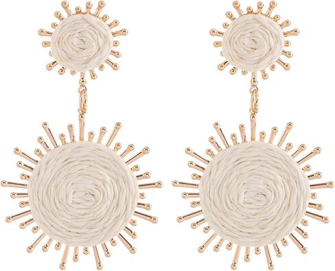 Handmade Raffia Dangle Earring - Boho Statement Sunburst Earrings for Summer Beach Vacation in Saudi Arabia