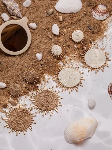 Handmade Raffia Dangle Earring - Boho Statement Sunburst Earrings for Summer Beach Vacation in Saudi Arabia