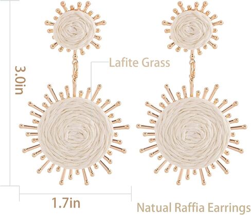 Handmade Raffia Dangle Earring - Boho Statement Sunburst Earrings for Summer Beach Vacation in Saudi Arabia