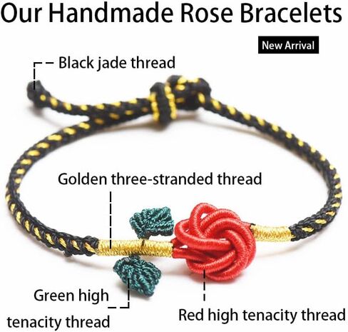 أساور الورد للنساء الأم هدايا فريدة مصنوعة يدويًا من سلسلة حمراء مصممة بشكل مستقل لطيف مضفر حبل زهرة أساور مجوهرات يدوية قابلة للتعديل مع صندوق هدايا للفتيات المراهقات أساور ذهبية سوداء in Kuwait