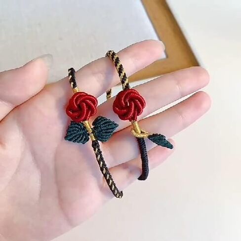 أساور الورد للنساء الأم هدايا فريدة مصنوعة يدويًا من سلسلة حمراء مصممة بشكل مستقل لطيف مضفر حبل زهرة أساور مجوهرات يدوية قابلة للتعديل مع صندوق هدايا للفتيات المراهقات أساور ذهبية سوداء in Kuwait