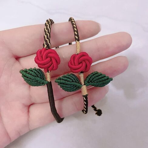 أساور الورد للنساء الأم هدايا فريدة مصنوعة يدويًا من سلسلة حمراء مصممة بشكل مستقل لطيف مضفر حبل زهرة أساور مجوهرات يدوية قابلة للتعديل مع صندوق هدايا للفتيات المراهقات أساور ذهبية سوداء in Kuwait