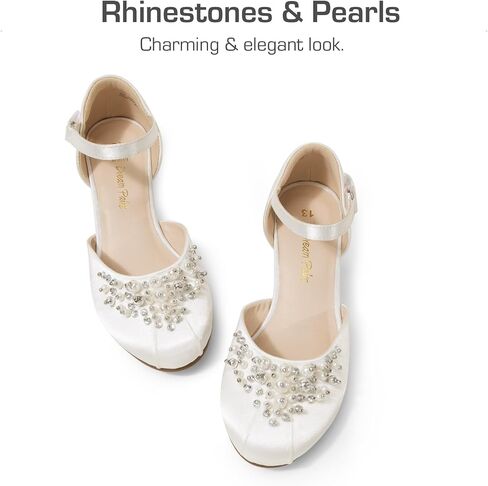 أحذية DREAM PAIRS للفتيات الصغيرات والفتيات الكبيرات بكعب منخفض مع حجر الراين اللؤلؤي لحفلات الزفاف والأميرات in Saudi Arabia