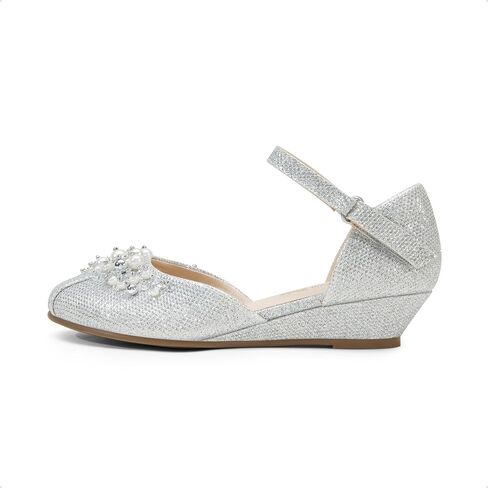 أحذية DREAM PAIRS للفتيات الصغيرات والفتيات الكبيرات بكعب منخفض مع حجر الراين اللؤلؤي لحفلات الزفاف والأميرات in Saudi Arabia