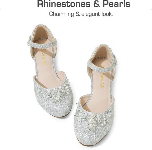 أحذية DREAM PAIRS للفتيات الصغيرات والفتيات الكبيرات بكعب منخفض مع حجر الراين اللؤلؤي لحفلات الزفاف والأميرات in Saudi Arabia