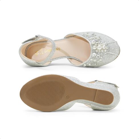 أحذية DREAM PAIRS للفتيات الصغيرات والفتيات الكبيرات بكعب منخفض مع حجر الراين اللؤلؤي لحفلات الزفاف والأميرات in Saudi Arabia