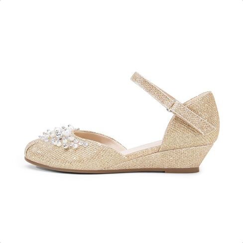 أحذية DREAM PAIRS للفتيات الصغيرات والفتيات الكبيرات بكعب منخفض مع حجر الراين اللؤلؤي لحفلات الزفاف والأميرات in Saudi Arabia