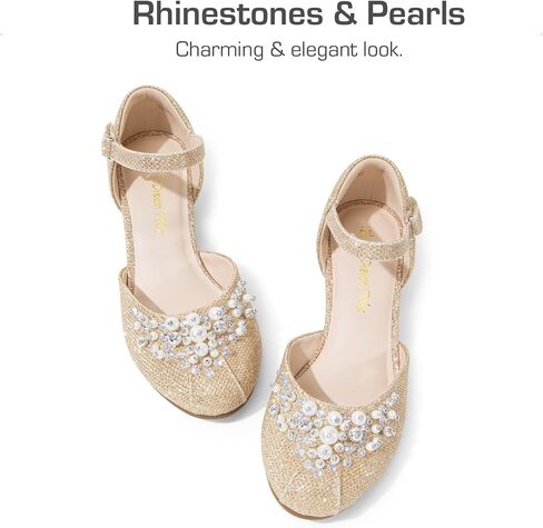 أحذية DREAM PAIRS للفتيات الصغيرات والفتيات الكبيرات بكعب منخفض مع حجر الراين اللؤلؤي لحفلات الزفاف والأميرات in Saudi Arabia