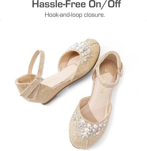 أحذية DREAM PAIRS للفتيات الصغيرات والفتيات الكبيرات بكعب منخفض مع حجر الراين اللؤلؤي لحفلات الزفاف والأميرات in Saudi Arabia